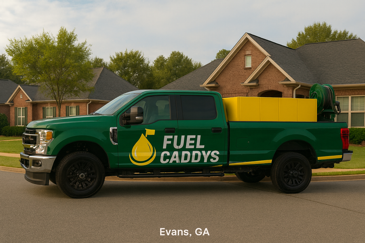 Fuel Caddys branded fuel delivery truck parked in a CSRA neighborhood